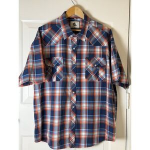 Western Country Rodeo Coevals Club Pearl Snap Plaid Shirt Short Sleeve 3XL XXX
